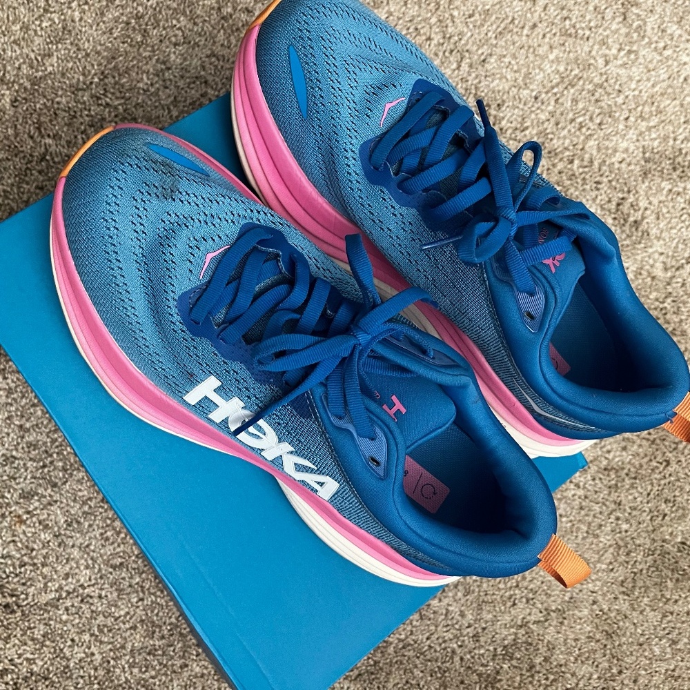 Blue and Pink Hoka Sneakers